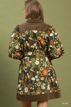 Load image into Gallery viewer, Umgee Floral Print Belted Puff Sleeve Mini Dress in Olive
