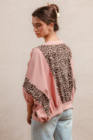 BiBi OVERSIZED Washed Leopard and Light Denim Top in Mauve