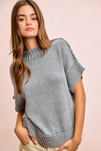 Load image into Gallery viewer, BiBi Washed Rib Banded Drop Shoulder Sweater Top in Smoke Grey
