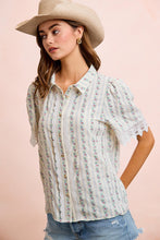Load image into Gallery viewer, BiBi Floral Print Crinkle Top with Lace Details in Ivory Multi
