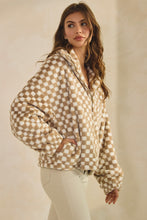 Load image into Gallery viewer, LovLov Fuzzy Fleece Checkered Jacket in Mocha
