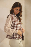 LovLov Ruffled Neck Checkered Vest in Mocha