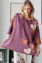 Load image into Gallery viewer, Oli &amp; Hali Mineral Washed Top with Heart Patches in Eggplant
