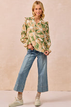 Load image into Gallery viewer, BiBi Bold Floral Print Top with Ruffle Details in Olive/Latte
