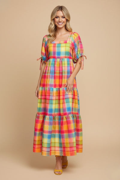 J.nna The Meadow Gingham Tiered Maxi Dress in Colorful Checkered – June Adel