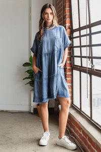 Mittoshop Oversized Tiered Mini Dress in Denim ON ORDER