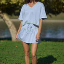 Davi & Dani Soft Knit Cropped Top and Skort Set in Light Blue