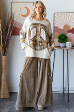 Load image into Gallery viewer, Oli &amp; Hali Knit Top with Mixed Print Peace Sign Patch on Front in Cream
