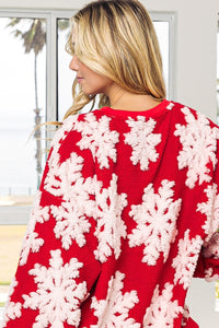 BiBi Christmas Snowflake Pullover Top in Red