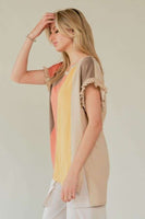 Davi & Dani Lightweight Knit Color Block Top in Taupe Multi FINAL SALE