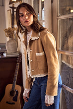 Load image into Gallery viewer, So Me Suede Jacket with Contrasting lace Trim in Camel

