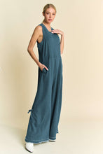 Load image into Gallery viewer, Davi &amp; Dani French Terry and Contrasting Ribbed Knit Jumpsuit in Teal
