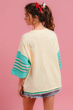 Load image into Gallery viewer, BiBi Loose Fit Dolman Top with Striped Flower Patch Front in Ivory/Jade

