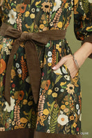 Umgee Floral Print Belted Puff Sleeve Mini Dress in Olive