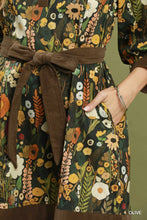 Load image into Gallery viewer, Umgee Floral Print Belted Puff Sleeve Mini Dress in Olive
