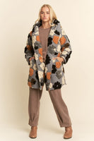 Davi & Dani Multi Flower Embroidery Hooded Jacket in Grey