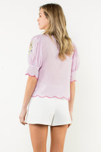 Load image into Gallery viewer, THML Burnout Checkered Top with Stitching and Floral Embroidery Details in Pink
