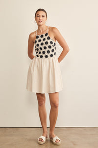 In February Cotton Mini Dress with Delicate Crochet Top in Natural