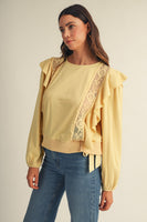 LovLov Romantic Lace Casacade Pullover Top in Butter Yellow