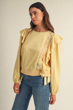 Load image into Gallery viewer, LovLov Romantic Lace Casacade Pullover Top in Butter Yellow
