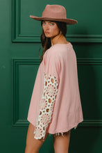 Load image into Gallery viewer, BiBi French Terry Pullover Top with Crochet Sleeves in Blush
