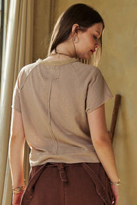 Davi & Dani Breezy Knit Henley Top in Latte