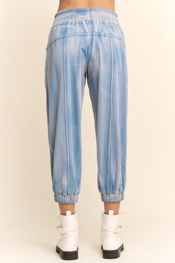 Davi & Dani Garment Washed Terry Knit Joggers in Slate Blue