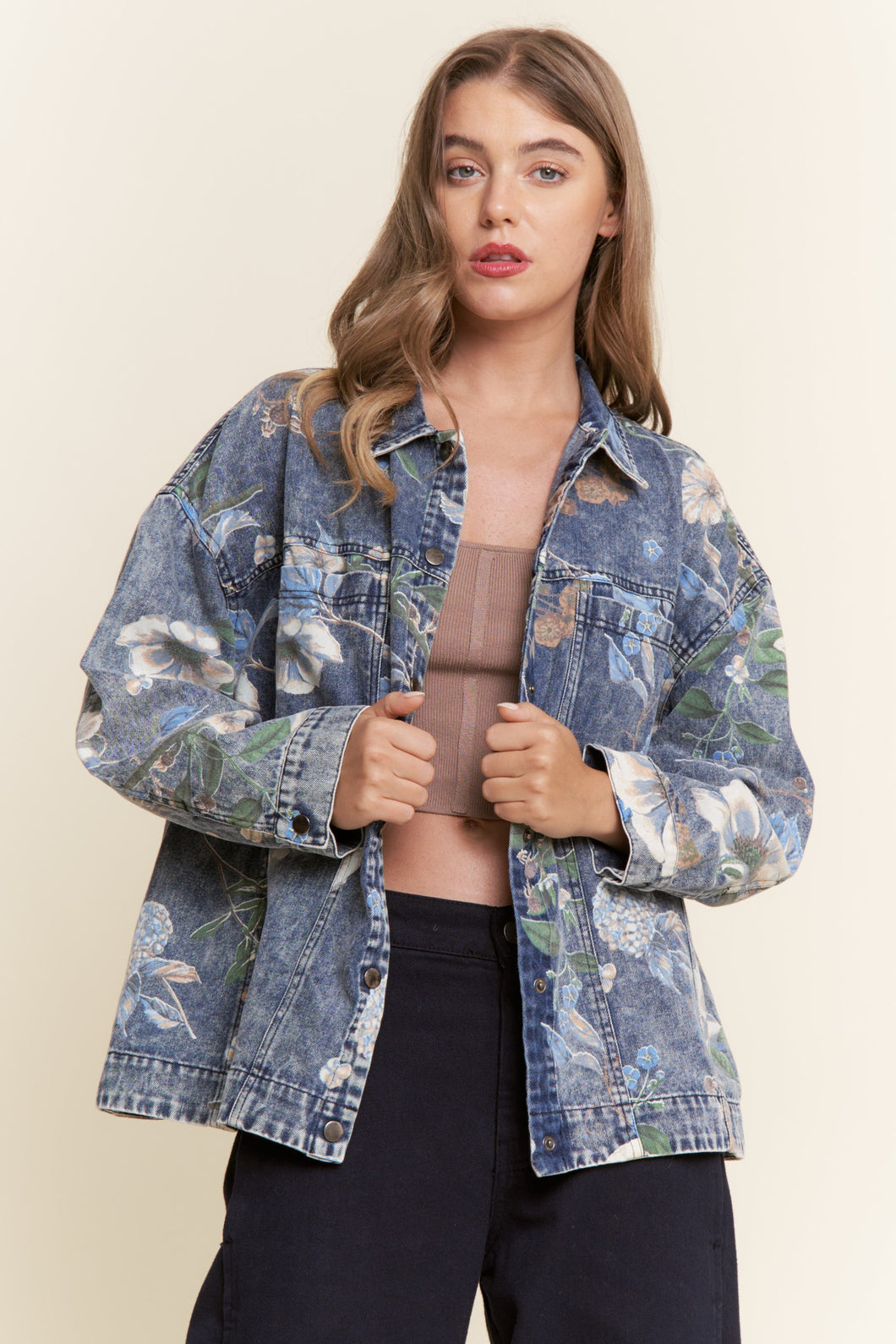 J.nna Floral Print Jacket in Floral Denim – June Adel