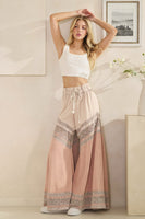 Oli & Hali Mixed Washed Wide Leg Pants with Lace Detail in Mauve