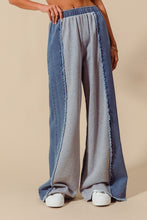 Load image into Gallery viewer, So Me Denim and French Terry Distressed Wide Leg Pants in Denim/Light Grey
