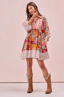 BiBi Mix N Match Print Mini Dress in Rose Mix