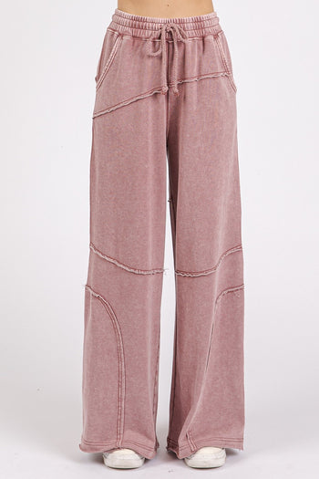 Mittoshop Mineral Washed Pants with Asymmetric Seams in Faded Plum