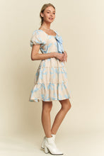 Load image into Gallery viewer, Davi &amp; Dani Bow Print Tiered Mini Dress in Blue
