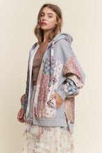 Load image into Gallery viewer, J.nna Multi Pattern Patched Hooded Jacket in Multi Grey
