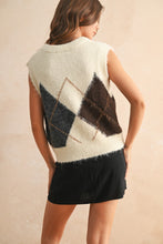 Load image into Gallery viewer, Miou Muse Argyle Pattern Soft Knit Sweater Vest in Cream Multi

