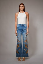 Load image into Gallery viewer, Blue B Wide Leg Denim Jeans With Floral Embroidery Down Sides in Medium Wash ON ORDER
