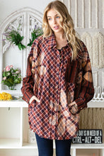 Load image into Gallery viewer, Oli &amp; Hali Bleached Flower Plaid Button Front Shirt in Dark Rust Shirts &amp; Tops Oli &amp; Hali   
