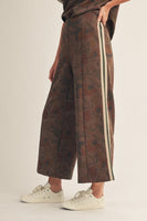 Jodifl Color Rib Band Side Accent Wide Leg Floral Pants in Brown