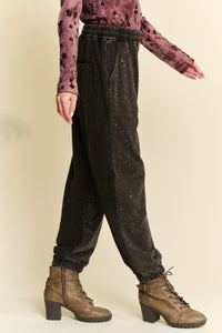 Davi & Dani Mineral Washed Joggers with Rhinestones in Black