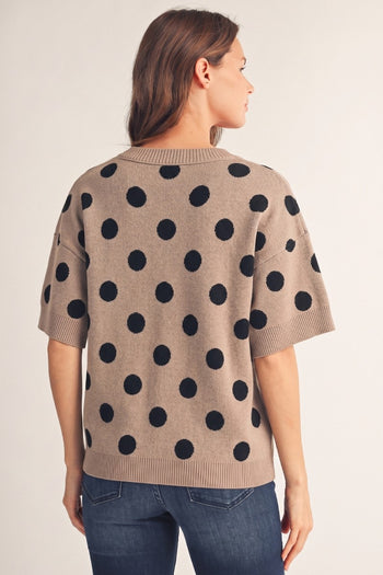 Jodifl Polka Dot Comfy Sweater Top In Taupe
