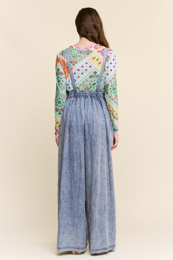 J.nna Retro Revival Wide Leg Overalls in Denim