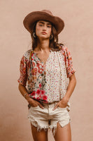 BiBi Mix N Match Woven Peasant Top in Rose Mix