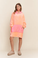J.nna Neon Color Block Hooded Loungewear Dress in Neon Coral