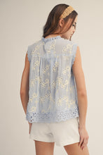 Load image into Gallery viewer, LovLov Blossom Delicate Lace Edged Embroidered Blouse in Ice Blue
