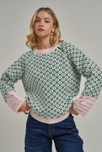 Load image into Gallery viewer, BON Soft Jacquard Geometric Sweater in Green/Blush

