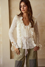 Load image into Gallery viewer, LovLov FITTED Sheer Floral Lace Top with Ruffles in Cream
