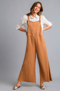 Umgee Button Detail Jumpsuit with Wide Bottoms in Caramel Bottoms Umgee   
