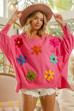 Load image into Gallery viewer, BiBi OVERSIZED Solid Color Top with Multi Color Flower Patches in Pink
