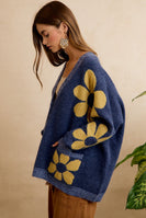 BiBi Cozy Daisy Oversized Cardigan in Navy
