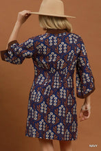 Load image into Gallery viewer, Umgee Floral Print Smocked Waist Dress in Navy
